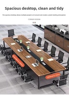 Mesa de Conferencia Moderna de Madera Maciza con Patas de Acero Inoxidable, Escritorio de Oficina Duradero y Eficiente para Salas de Reuniones