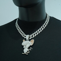 PD3116 Collier pendentif chat, chaîne maille cubaine 15mm, style mode serti de diamants, nouveau bijou en alliage plaqué or à motif dessin animé