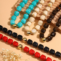 Nouveau Collier de Créateur Tendance avec Perles Carrées Colorées et Perles Rondes Géométriques Dorées CCB, Ras-du-cou pour Femmes et Filles