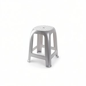 Silver Plastic Stool With Perforated Seat And Four Legs For Indoor Outdoor Use - Product Image 2