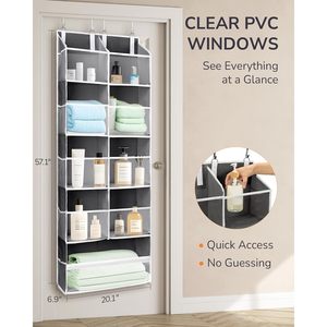Over The Door Organizer 20 Pockets Dark Grey Hanging <b>Storage</b> For <b>Shoes</b> And Clothing Neatening Behind Doors On Walls - Product Image 2