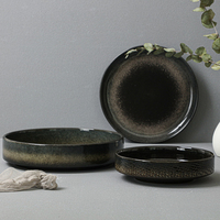 Service de table en céramique moderne de luxe japonais, vaisselle royale noire en porcelaine turque de 16 pièces pour la maison