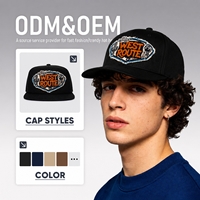 Casquette Snapback Vintage Style Cowboy Noire à Bord Plat avec Patch Franges Western, Réglable, OEM ODM