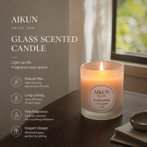ชุดเทียนหอมกลิ่นอโรมาเธอราพีจากขี้ผึ้งถั่วเหลือง AIKUN OEM ผลิตตามสั่ง แบรนด์ส่วนตัว บรรจุในขวดแก้ว สำหรับเทศกาลดีวาลีและตกแต่งบ้าน - Product Image 2