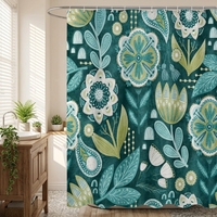 Rideau de douche en polyester écologique filtrant la lumière 3D, motif floral bohème vert sarcelle, pour une décoration de salle de bain chic, élégante et vintage au printemps, lavable en machine