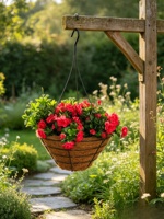 Panier suspendu en fil de ciment Carol Simple, support en fil droit, doublure en fibre de coco, style américain, pour plantes d'extérieur/intérieur