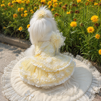 Robe pour animaux de compagnie jaune, style princesse, à volants superposés, jupe en dentelle, applique florale perlée pour petits chiens, vêtements pour animaux de compagnie avec logo personnalisé
