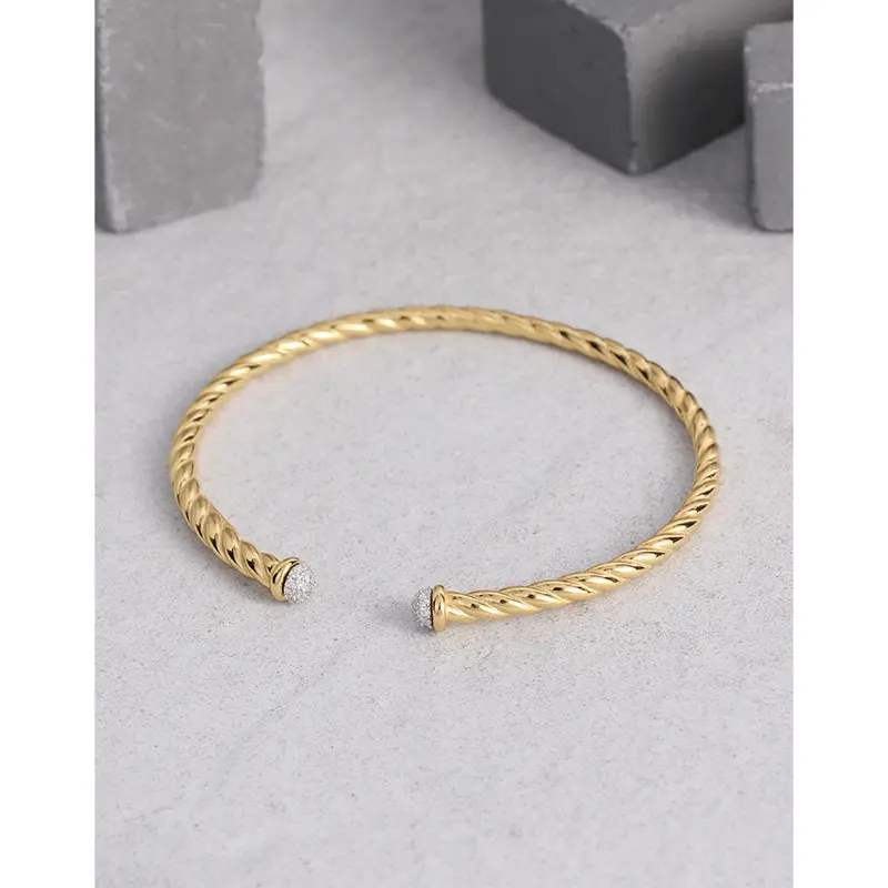 Newly Gold Plated Bangles Fashion Twist 925 Sterling Silver Jewelry Cuff Bracelet for Women