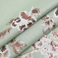 Doublure en tissu viscose et lin brodé de sequins avec des fleurs de sequins exquises pour manteaux, gilets, jupes, robes