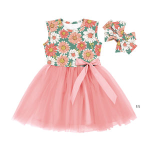 BQA-275 Light <b>Blue</b> Top Floral Casual Dresses Summer Sleeveless Flower Party <b>Tutu</b> Dresses for Little Girls - Product Image 4