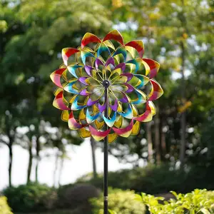 Spinner de viento de acero inoxidable para decoración de jardín interior y exterior, artesanía, multicolor, Mandala