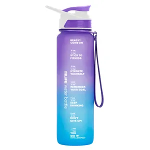 Botol Air Plastik Olahraga Motivasi 1 Liter Bahan Tritan Bebas BPA