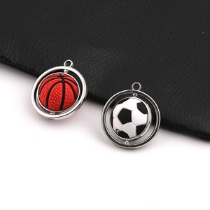 Pendentif rotatif en forme de ballon de football et de basket-ball en alliage de zinc, accessoire de bijoux DIY, breloque unisexe pour la fabrication de colliers - Product Image 2