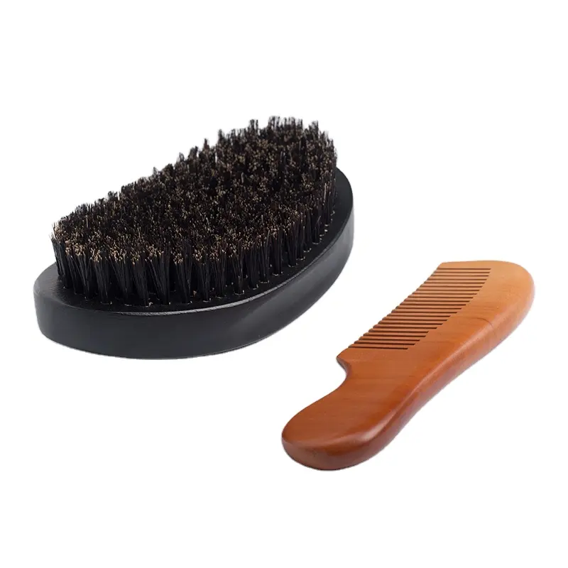 beard brush and comb set wooden 360 brush