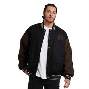 Blouson universitaire streetwear personnalisé en toile de coton et laine, broderie frontale, prix de gros, coupe oversize, color block, imperméable, pour l'hiver - Product Image 1