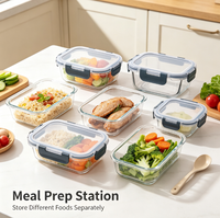 Boîte à lunch en verre borosilicate de 370 ml, résistante au micro-ondes, anti-fuite, boîte bento, récipient de stockage alimentaire pour les employés de bureau
