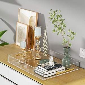 Bandejas para servir acrílicas transparentes personalizadas de alta calidad de fabricación de fábrica con mango dorado - Product Image 5