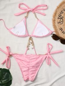 Ingrosso nuovo costume da bagno per ragazze strass da donna timbro oro con corpo Modulare senza schienale 2 pezzi Bikini con diamanti Sexy - Product Image 5