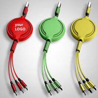 Kabel Pengisi Daya Universal Retractable 3-in-1 Usb Type-c Kabel Data Fleksibel untuk IPhone/Type C/Android