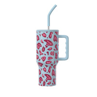 Vaso Personalizado de Acero Inoxidable con Estampado de Leopardo de 40 oz, con Asa, Aislamiento al Vacío de Doble Pared, para Regalo, Unisex, para Café y Agua