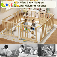 Corralito de Madera Grande para Bebés con Puerta de Seguridad y Centro de Actividades, Corralito Unisex para Niños Pequeños para Uso en el Hogar y la Guardería