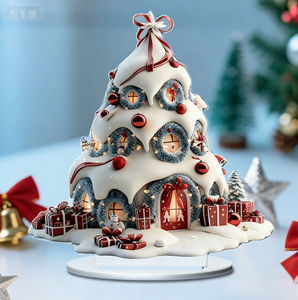 DAMI Vente en gros Maison de Noël en acrylique 2D avec nœud rouge et vert, accessoire de montage pour la maison, le salon, les décorations de table de fête - Product Image 4