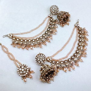 Pendientes Étnicos Vintage para Novia, Chapados en Oro, Certificados por Terceros, con Maang Tikka a Juego, Tradicionales para Aniversario - Product Image 1