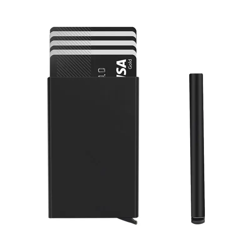 Tren Baru Personalisasi Dompet Minimalis Aluminium Logam Pemegang Kartu Kredit Mens Slim Rfid Block Pop Up Dompet untuk Hadiah