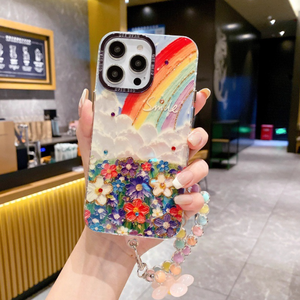 Custodia per telefono con fiori glitterati <span class=keywords><strong>arcobaleno</strong></span> con tracolla a catena rimovibile per <span class=keywords><strong>iPhone</strong></span> 16 Pro Max <span class=keywords><strong>Cover</strong></span> del telefono - Product Image 3