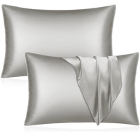 Taie d'oreiller double face de luxe en soie glacée pour hôpital, avec coutures, texture imitation soie, couleur unie, polyester, finition satinée estivale