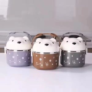 Cute Triple Layer Stainless Steel <b>Lunch</b> <b>Box</b> 2.4L Portable <b>Stackable</b> Food Container for Children Cylinder Shape Plastic Lid - Product Image 5