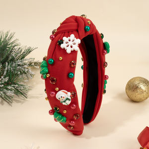 CN عصابة شعر جديدة مصنوعة يدويًا من القماش مع جرس صغير من حجر الراين والكرتون عصابة رأس حمراء وخضراء للفتيات والأطفال عصابة رأس لعيد الميلاد - Product Image 1