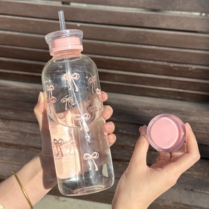 Lelyi nel cuore della ragazza carina tazza di vetro con fiocco dipinta a mano piccola tazza di paglia fresca creativa di alto valore - Product Image 5