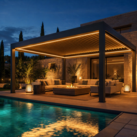 Pergola motorisée de luxe à lames orientables, imperméable, en aluminium, avec éclairage LED pour villa, cour et jardin