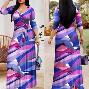 Robe longue maxi à manches courtes et col en V à imprimé léopard écologique grande taille pour femmes avec ceinture tendance chic élégante - Product Image 6