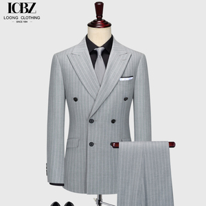 Completo da Uomo Elegante <span class=keywords><strong>Grigio</strong></span> a Righe <span class=keywords><strong>Doppiopetto</strong></span> con Risvolto a Punta Vestibilità Slim 3 Pezzi - Product Image 3