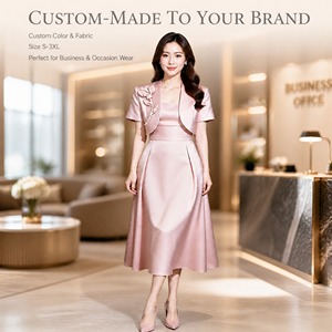 Set Abito <span class=keywords><strong>Bolero</strong></span> in Raso Rosa Pallido per Donna, Gonna Plissettata con Applicazioni Floreali 3D, Collo Quadrato, Formale da Cerimonia, OEM ODM Direttamente dalla Fabbrica, Chic - Product Image 3