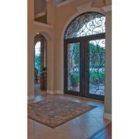 Porte d'entrée en fer forgé isolée Anewson avec verre de sécurité, double porte d'entrée en fer pour entrée/hôtel/villa