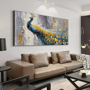 Peinture murale originale abstraite d'un paon coloré aux plumes épanouies, peinte à la main, pour salon, entrée, salle à manger - Product Image 3