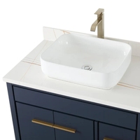 Meuble-lavabo de salle de bain moderne en bois massif bleu marine de 36 pouces, écologique, durable, avec vasque simple et armoire sur pied