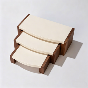 Three-Tier <b>Sliding</b> Velvet Jewelry Display Stands With Natural Wooden Frames For Retail Boutiques And Product Photography - Product Image 4