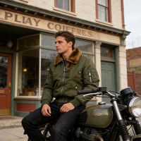 Blouson d'hiver pour homme avec col en fourrure de laine amovible, blouson aviateur vintage rembourré et chaud, vert olive