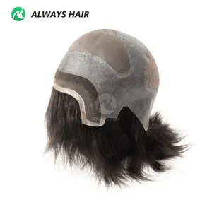 Fw62-6 "Full Head Pruik Voor Mannen 1/2" Franse Kant Voor Fijne Mono In Body Full Cap Indian Menselijk Haar Pruik Mannen