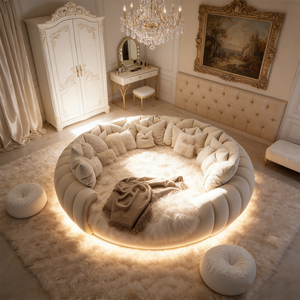 Juego <span class=keywords><strong>de</strong></span> <span class=keywords><strong>Cama</strong></span> Moderno con Tapicería Crema, Tamaño King, para Dormitorio, Hotel, Estilo Ligero <span class=keywords><strong>de</strong></span> Lujo, Popular, Colección <span class=keywords><strong>de</strong></span> Muebles <span class=keywords><strong>de</strong></span> <span class=keywords><strong>Cama</strong></span> Doble Redonda - Product Image 6