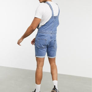 จั๊มสูทผ้าเดนิมของผู้ชายวินเทจแบบลำลองกางเกงขาสั้นขาดๆสำหรับฤดูร้อน - Product Image 4