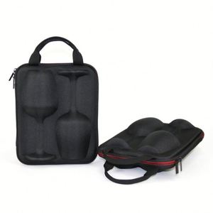 Étui de transport et de rangement de luxe personnalisé en cuir rigide antichoc avec coque EVA pour verres à vin et bouteilles - Product Image 1