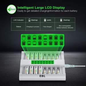 Chargeur de batterie EBL 16 baies AA/AAA NiMH, charge rapide en 1 heure avec écran LCD, câble de prise secteur pour robots, pour prise standard AU - Product Image 6