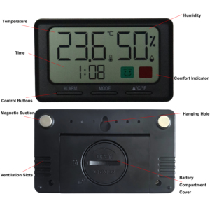<span class=keywords><strong>Thermomètre</strong></span> hygromètre numérique magnétique mince avec écran LCD, capteur <span class=keywords><strong>de</strong></span> température et d'humidité intérieure, réveil, pour la maison, le bureau ou le mur - Product Image 6
