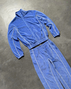 Survêtement de <span class=keywords><strong>jogging</strong></span> surdimensionné baggy réfléchissant 2 pièces personnalisé Survêtements évasés en velours de velours Survêtements de sport pour hommes - Product Image 4