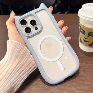 Custodia per iPhone 17 Pro Max con Supporto Girevole a Orecchie di Gatto 3D in Acrilico Trasparente - Product Image 4